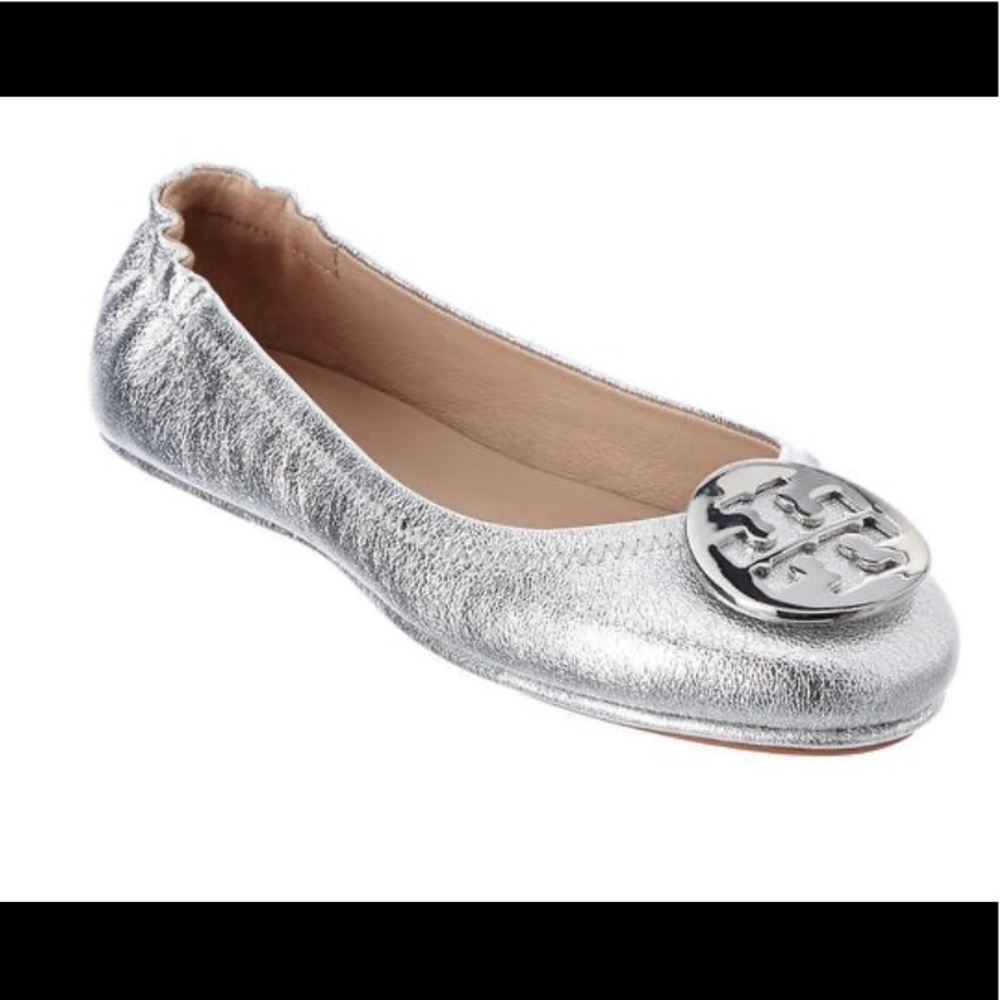 BRAND NEW Tory Burch Minnie Silver Flats Size 8.5